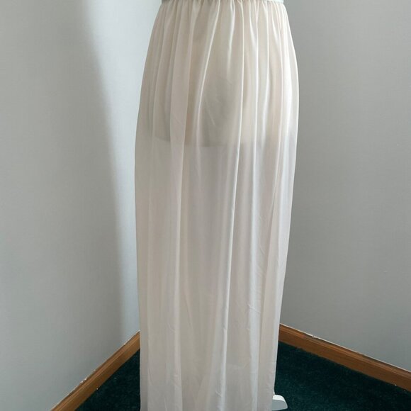 Vintage Negligee Light Blush Long Sheer and Lace Nightgown Sage Sash Medium - Picture 7 of 12